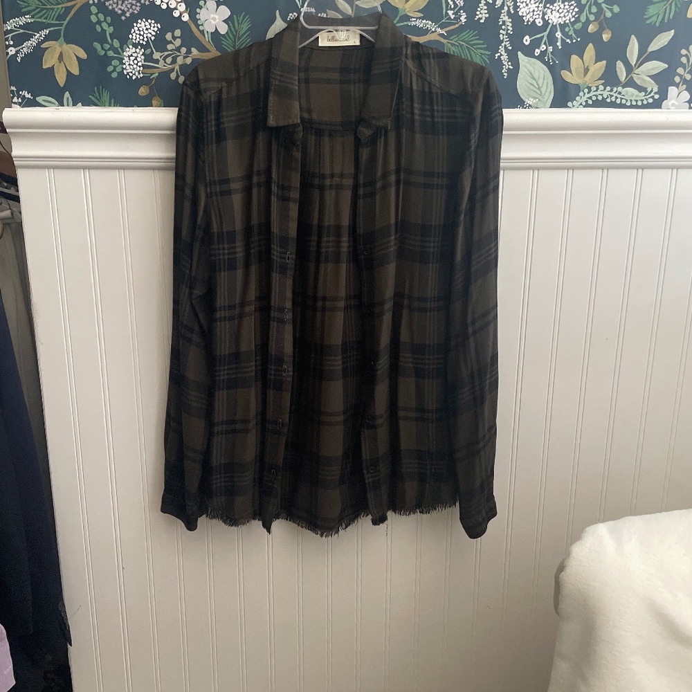 Olive plaid blouse
